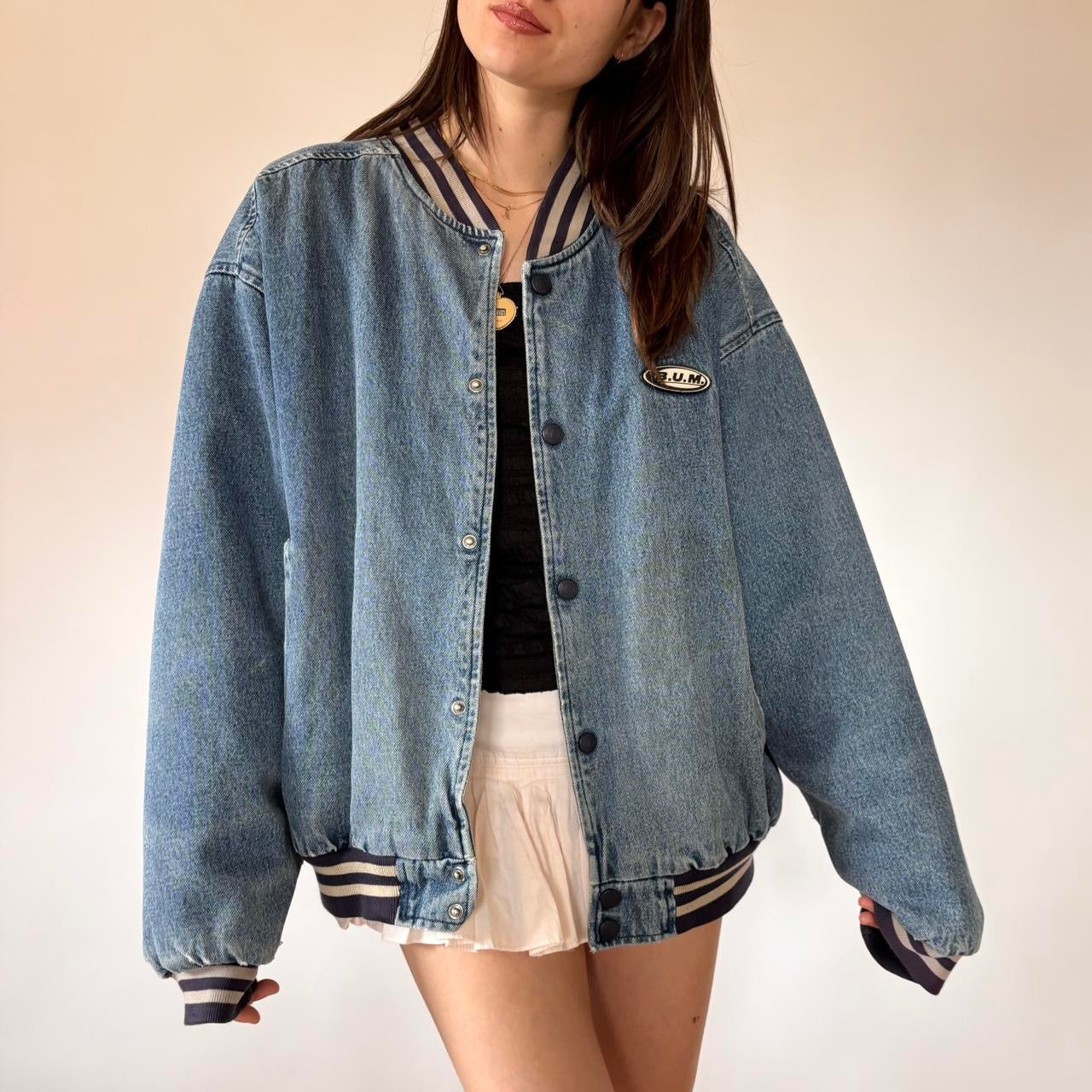 90s Boyfriend Denim Bomber Jacket (XL)