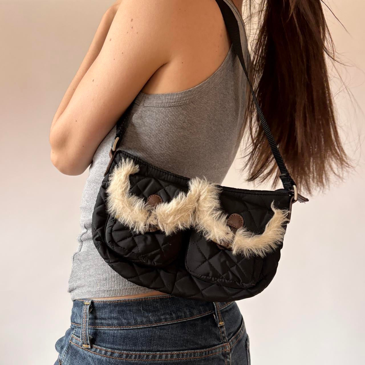 Y2K Furry Quilted Shoulder Bag