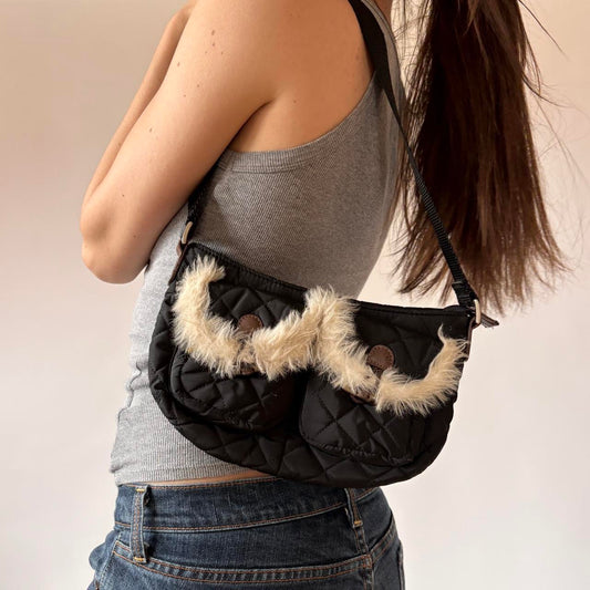 Y2K Furry Quilted Shoulder Bag
