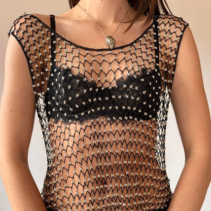 Beaded Crochet Net Top (S-L)