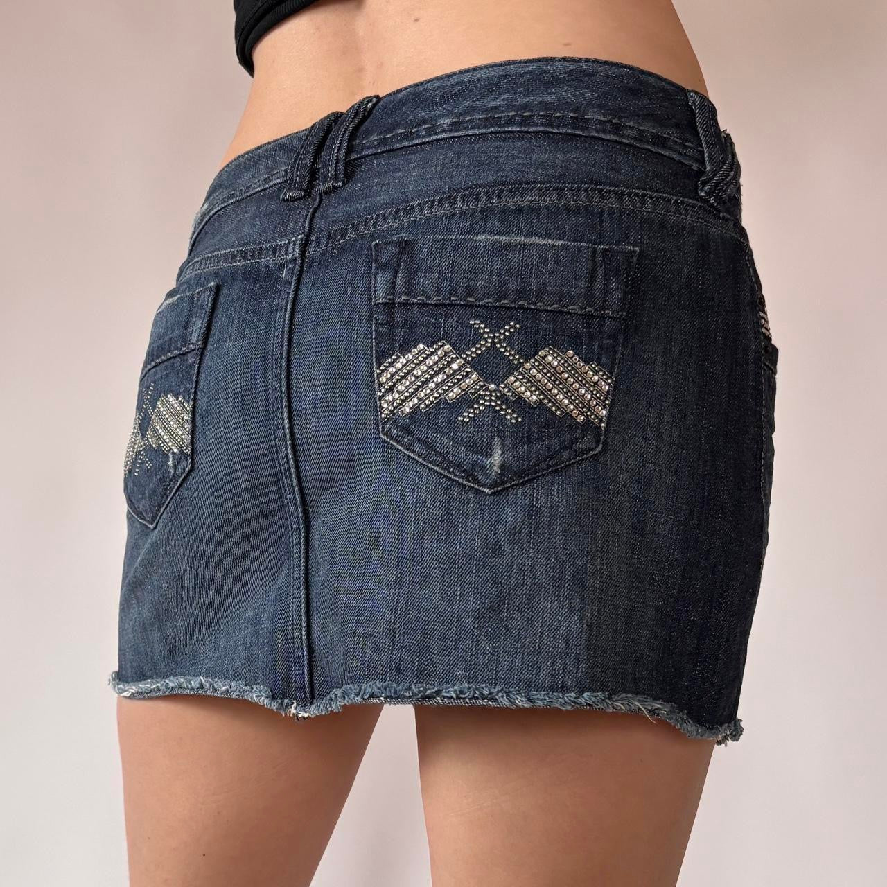 Y2K Rhinestone Denim Mini Skirt (XS/S)