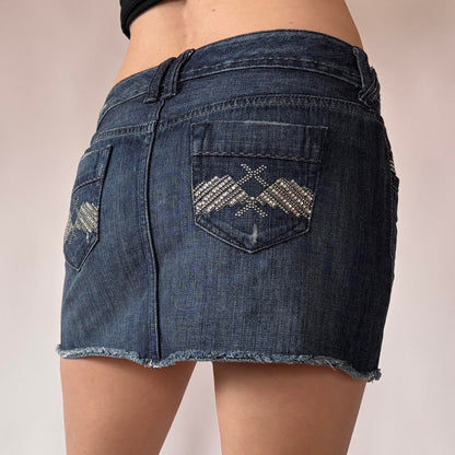 Y2K Rhinestone Denim Mini Skirt (XS/S)
