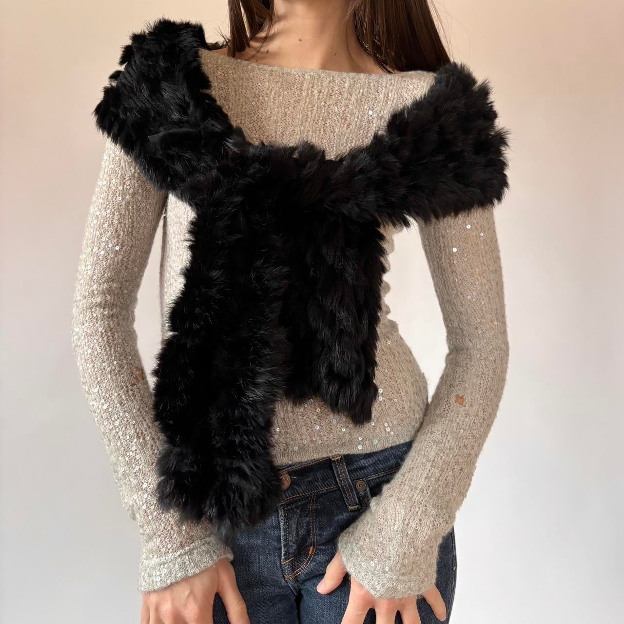 Noir Rabbit Fur Scarf