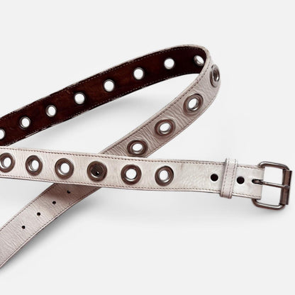 Distressed White Leather Grommet Belt (M/L)