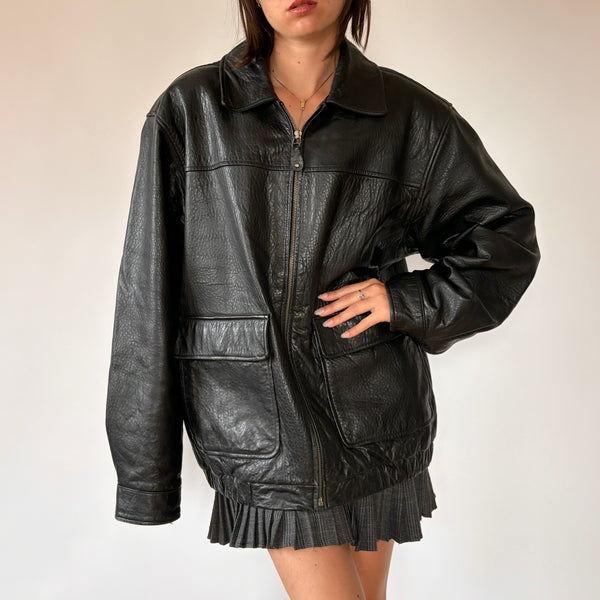 90s Genuine Leather Bomber Jacket (XL)