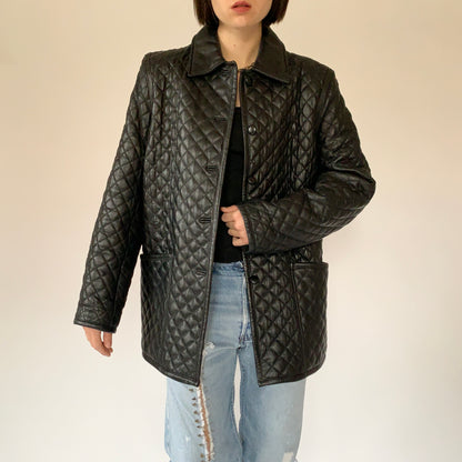 Vintage Quilted Leather Jacket (XL)