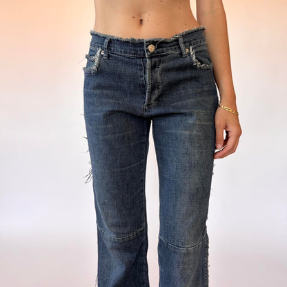 Y2K Frayed Flare Jeans (S)