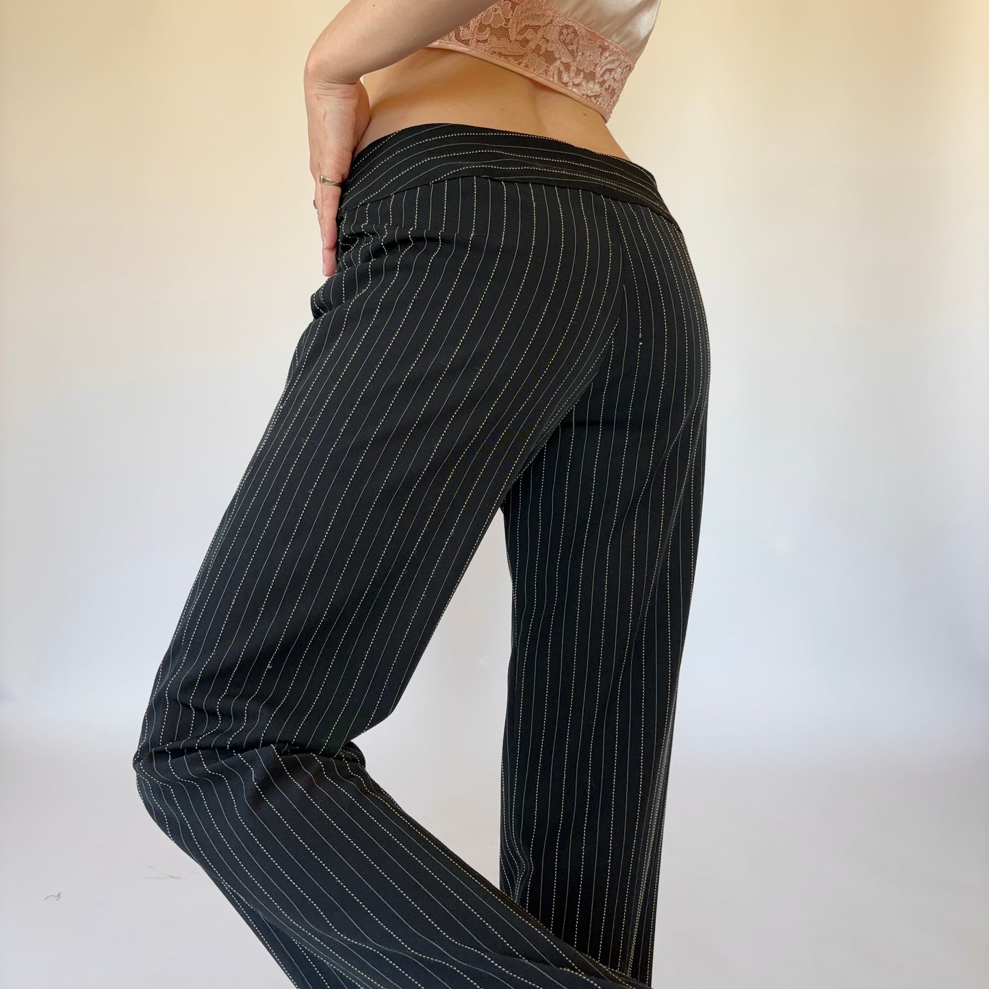 2000s Belted Pinstripe Trousers (M)