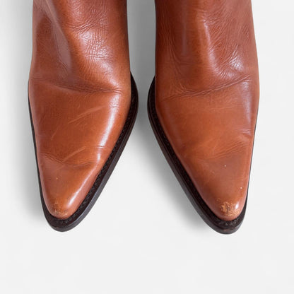 Y2K Cognac Leather Pointed Toe Boots (8)