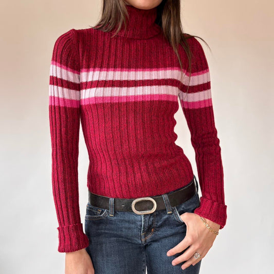 90s Rave Striped Turtleneck Sweater (S)