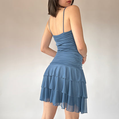 Y2K Dusty Blue Ruffle Dress (XS/S)