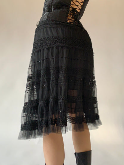 Vintage 1990s Noir Mesh Midi (M/L)