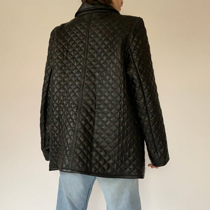 Vintage Quilted Leather Jacket (XL)