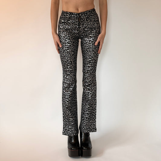 Y2K Silver Leopard Flares (XXS)