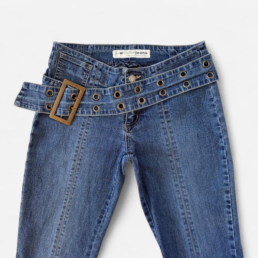 Y2K Low Rise Belted Jeans (XS)