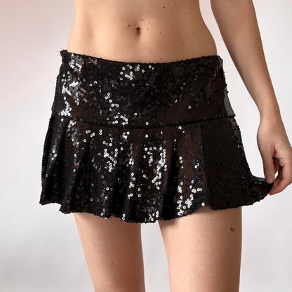 Y2K Pleated Sequin Mini Skirt (M)