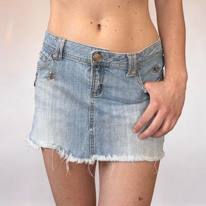 Y2K Embellished Denim Mini Skirt (S/M)