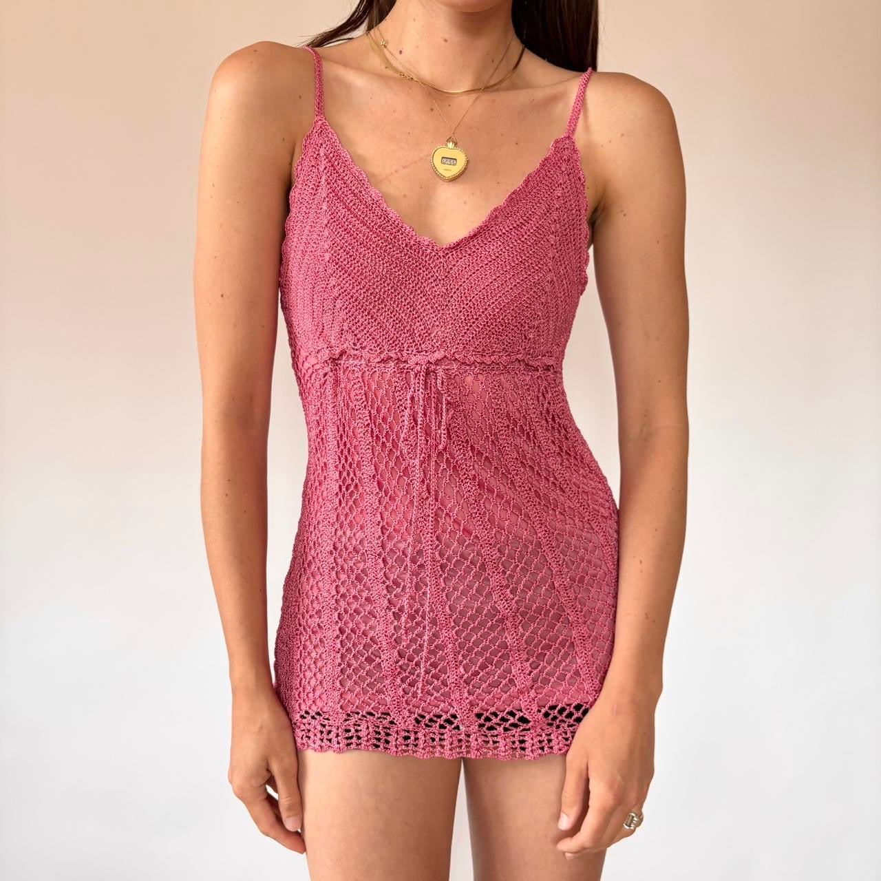 Y2K Pink Crochet Tank (S/M)