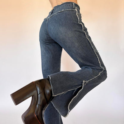 Y2K Frayed Flare Jeans (S)