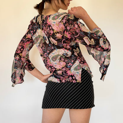90s Floral Bell Sleeve Top (S)