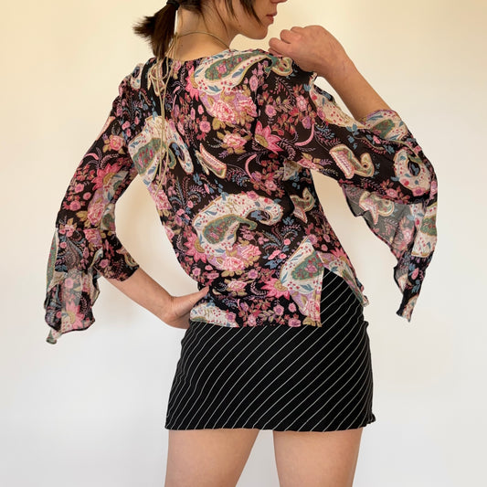 90s Floral Bell Sleeve Top (S)