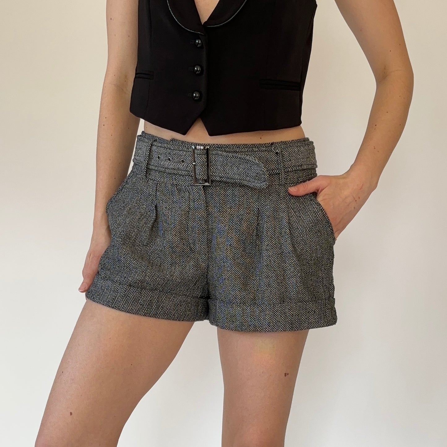 2000s Belted Tweed Shorts (S)