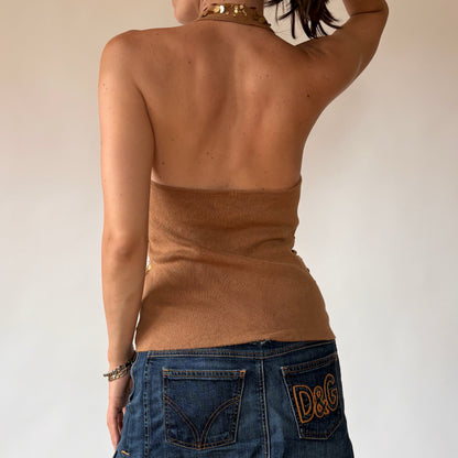 Y2K Deadstock Gold Sequin Halter (M)