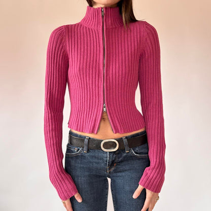 American Eagle Raspberry Double Zip Sweater (M)