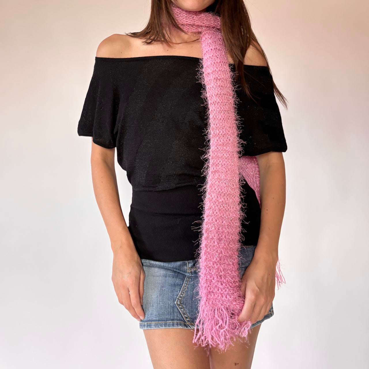 Y2K Pink Knitted Scarf