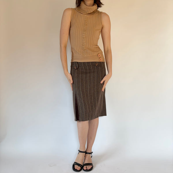 90s Pinstripe & Lace Midi Skirt (S/M)