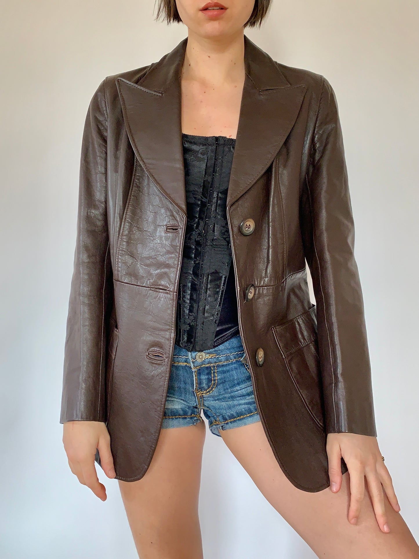 Vintage 1970s Leather Blazer - Small