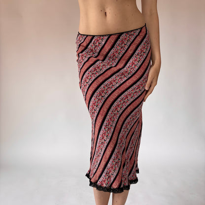 90s Floral Striped Midi Skirt (XS/S)