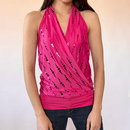 Y2K Hot Pink Sequin Halter (S)