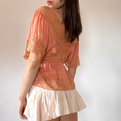 Y2K Peachy Lace Top (XS/S)