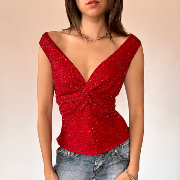 90s Cherry Beaded Top (M/L)