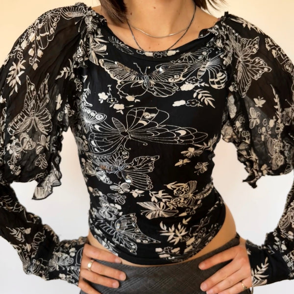 Y2K Butterfly Flowy Top (M)