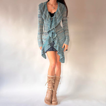 Y2K Ruffly Knit Blue Cardigan (S/M)