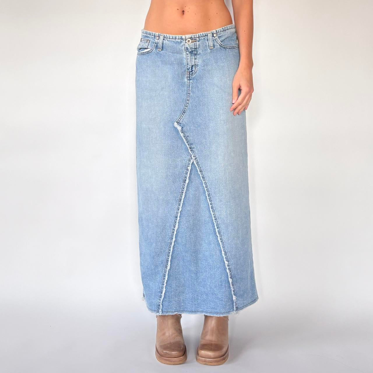 90s Light Wash Denim Maxi Skirt (S)