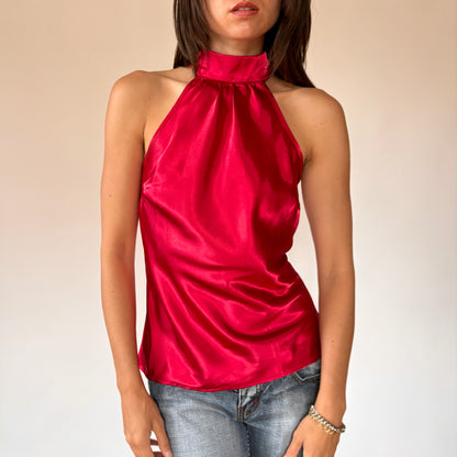2000s Cherry Satin Halter (S/M)