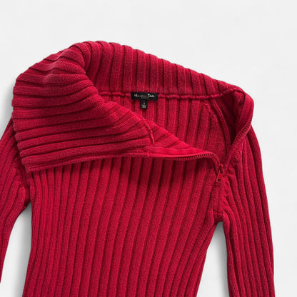 Y2K Red Asymmetrical Zip Sweater (XS/S)