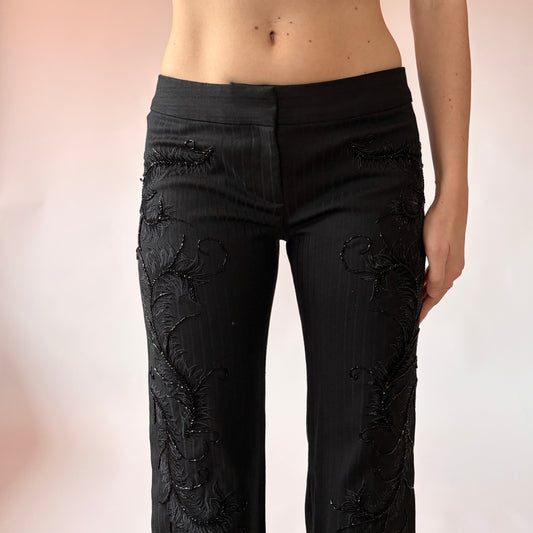 Y2K Beaded Noir Trousers (XS)