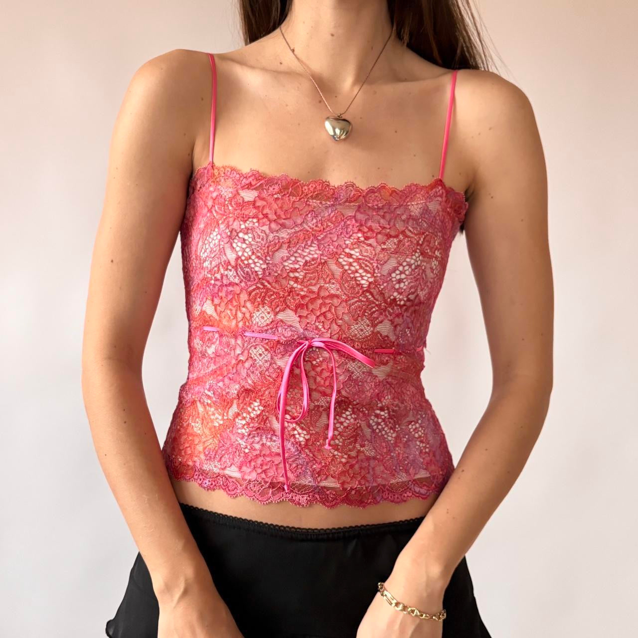 Y2K Pink Lacy Cami Top (XS/S)