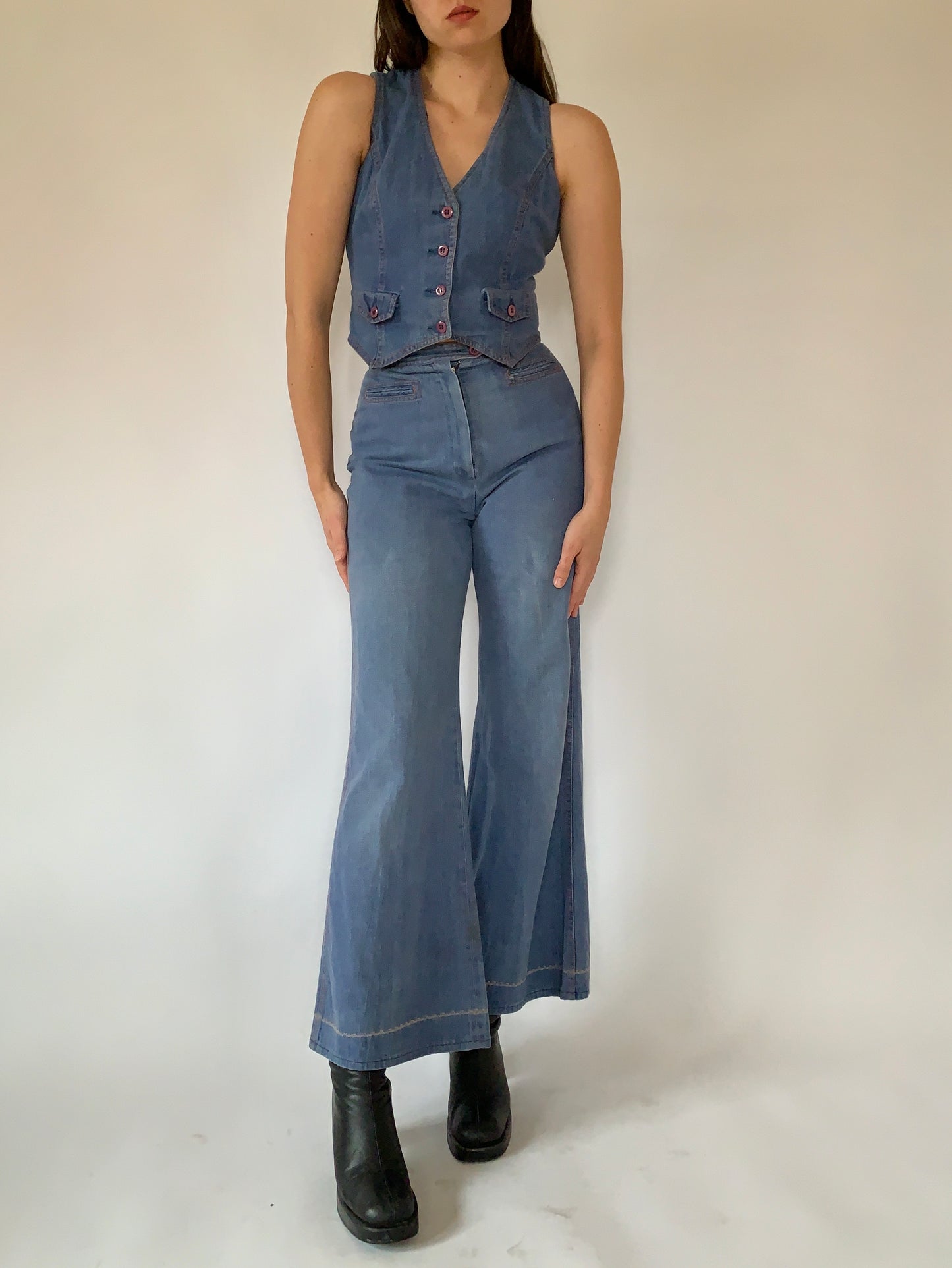 Vintage 1970s Denim Suit - Small