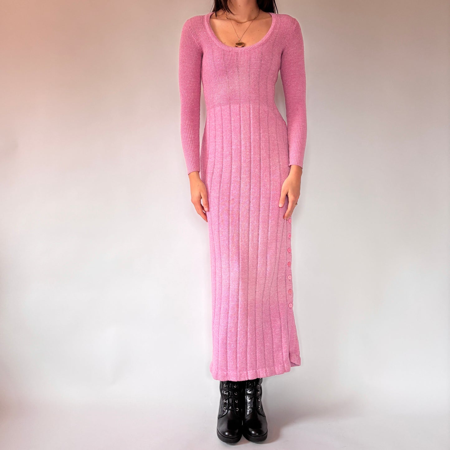 70s Baby Pink Knit Dress (XS)