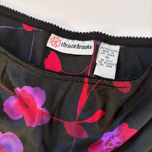 90s Floral Satin Midi Skirt (XS/S)