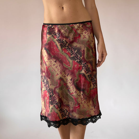 90s Snakeskin Satin Midi Skirt (S/M)