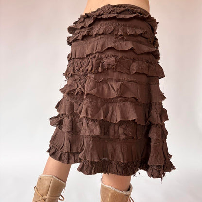 Y2K Ruffly Tiered Cotton Skirt (S)
