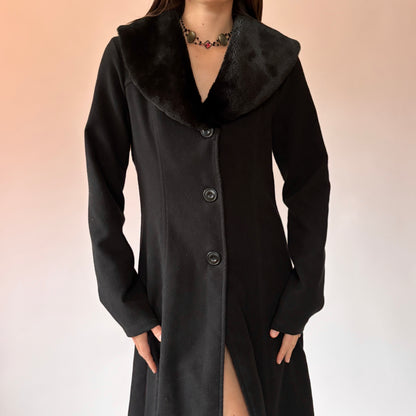 Y2K Faux Fur Collared Coat (M)