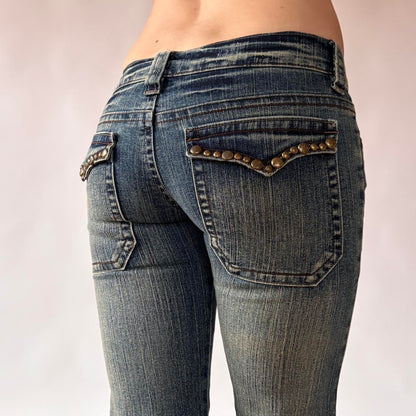 Y2K Low Rise Studded Bootcut Jeans (XXS)