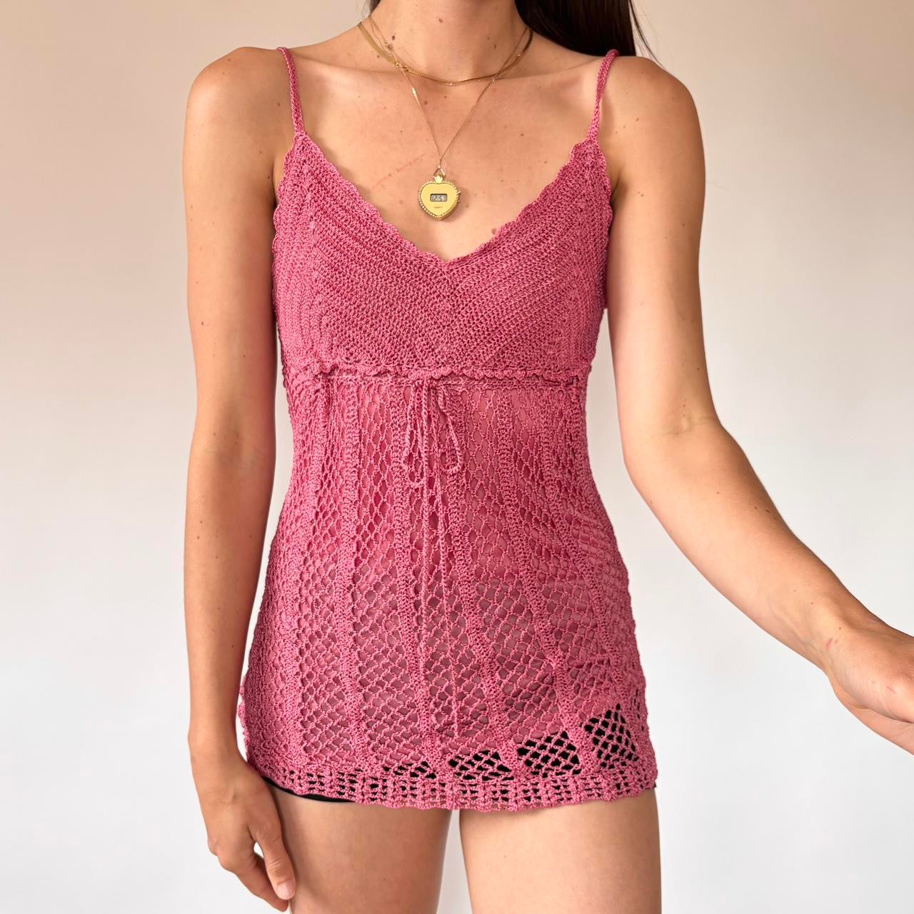 Y2K Pink Crochet Tank (S/M)